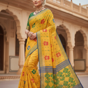 Yellow Jamdani Pom Pom Pure Cotton Saree – Handloom Saree