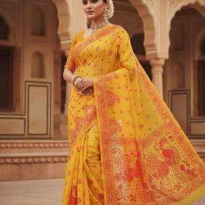 Yellow Handloom Cotton Linen Saree – Traditional Saree