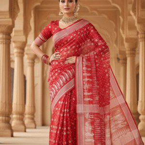 Red Soft Jamdani Pure Cotton Saree – Traditional Handloom Saree