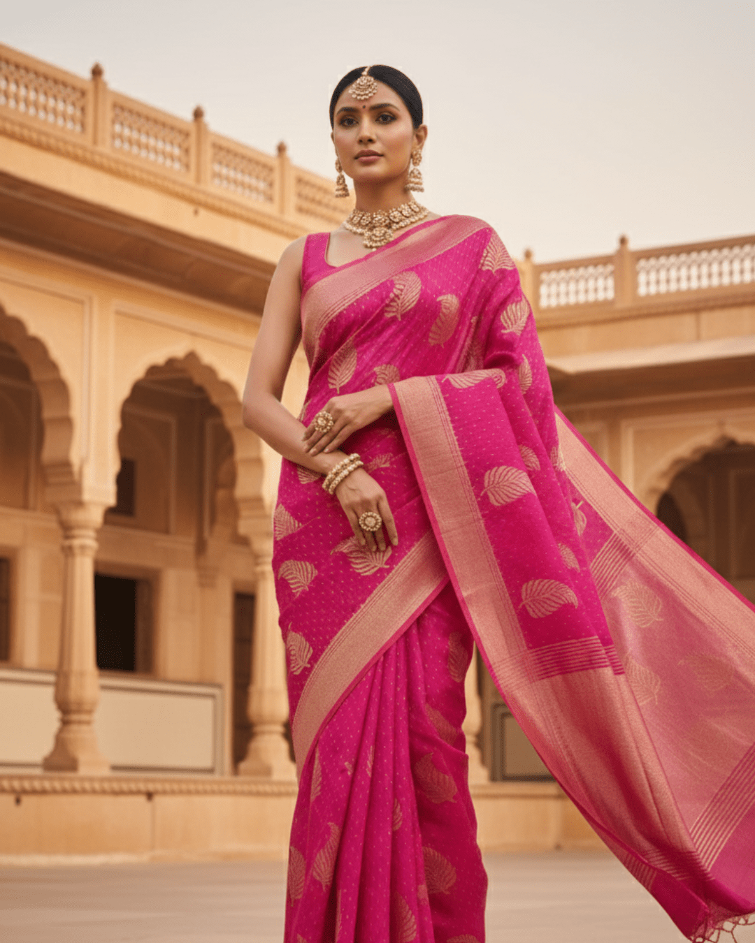 Pink Handloom Cotton Silk Saree
