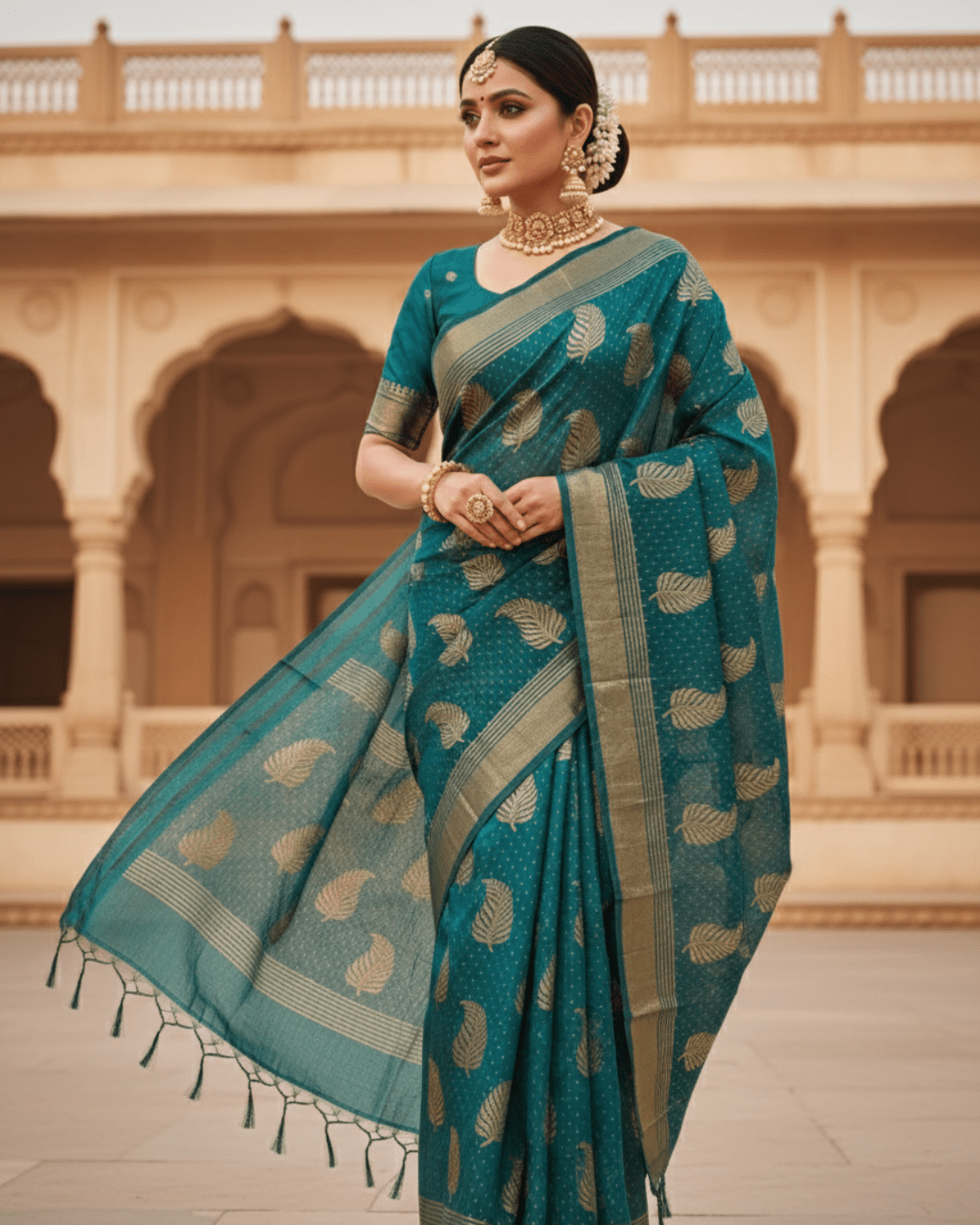 Deep Green Handloom Cotton Silk Saree - Image 2