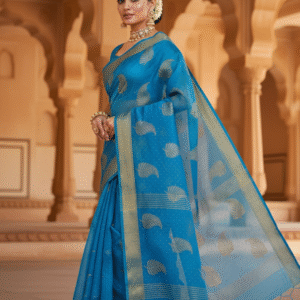 Light Blue Handloom Cotton Silk Saree