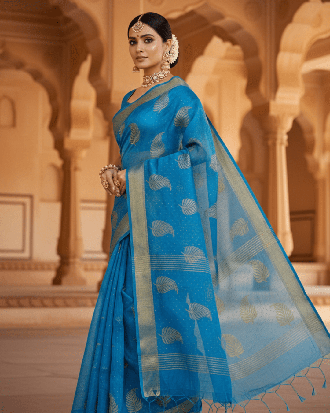 Light Blue Handloom Cotton Silk Saree