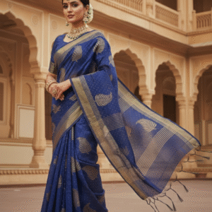 Navy Blue Handloom Cotton Silk Saree