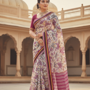 White & Pink Mol Mol Pure Cotton Saree – Lightweight Handloom Saree
