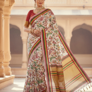 White & Red Mol Mol Pure Cotton Saree