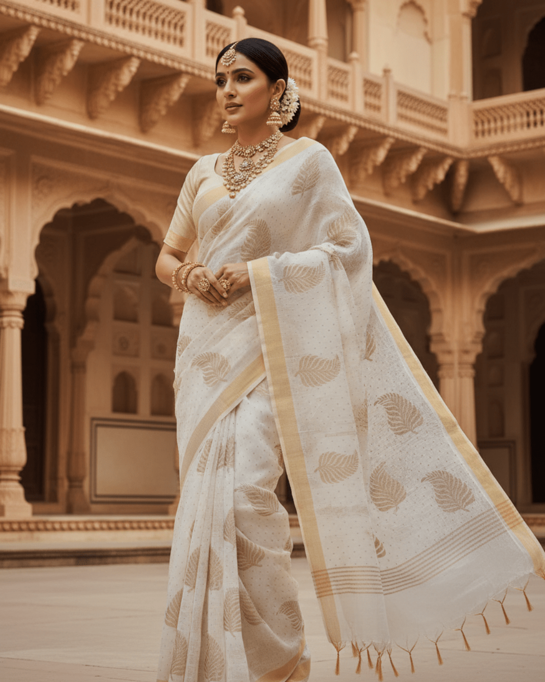 White Handloom Cotton Silk Saree