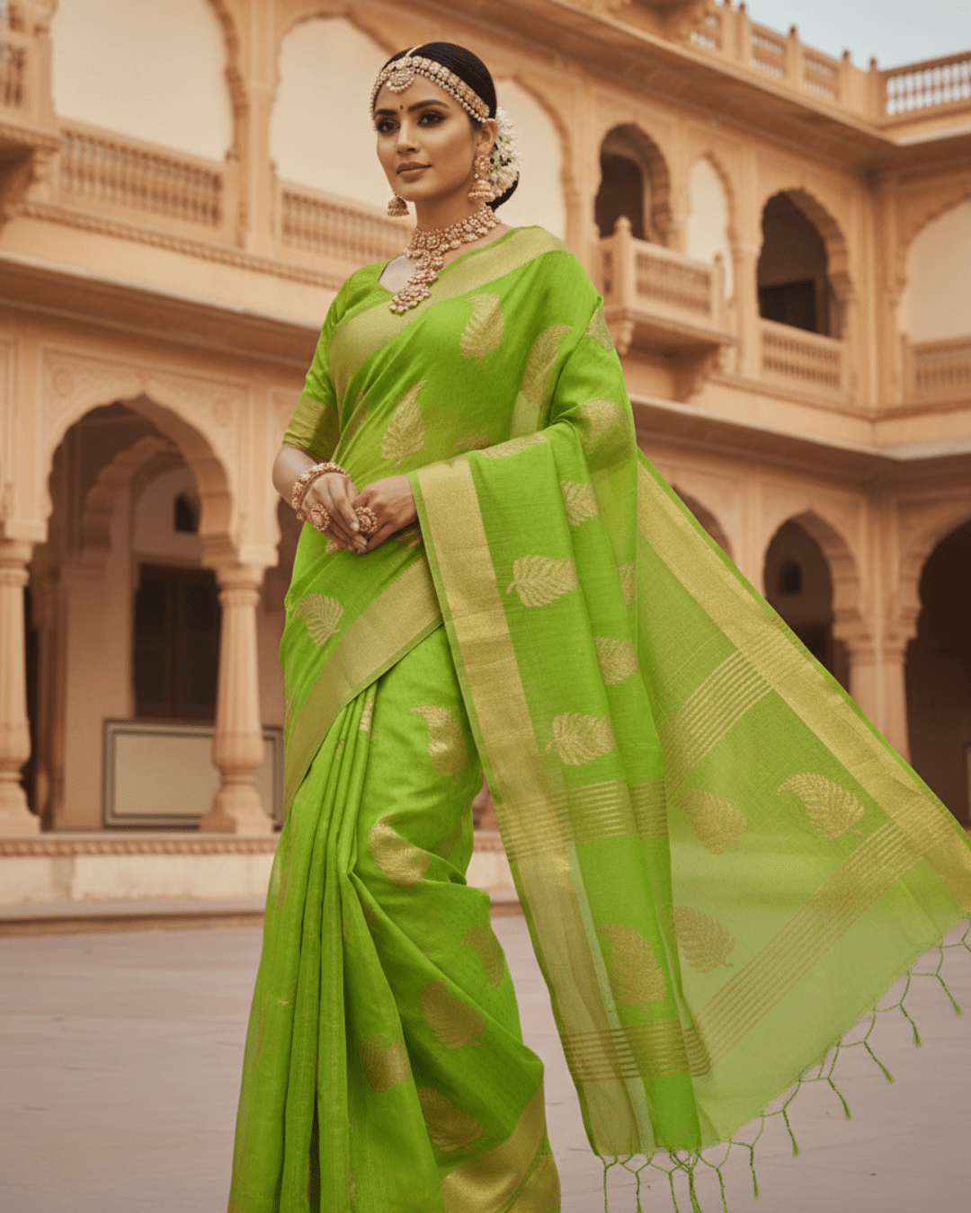 Light Green Handloom Cotton Silk Saree - Image 4