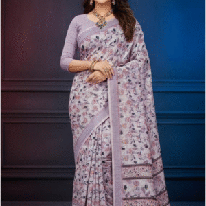 Light Purple Digital Linen Silk Saree