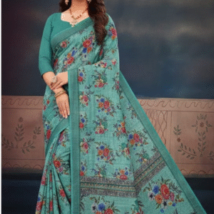 Green Digital Linen Silk Saree