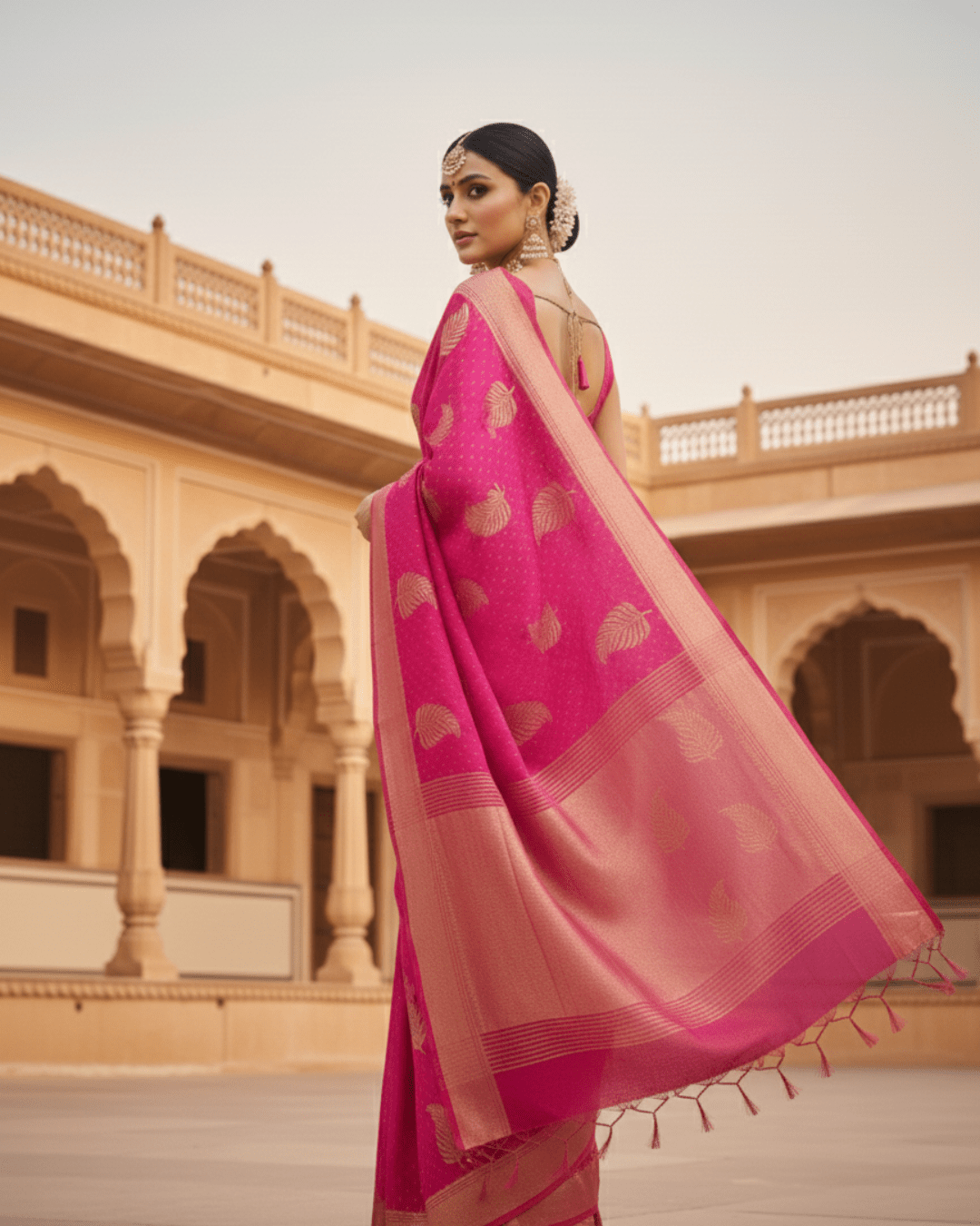 Pink Handloom Cotton Silk Saree - Image 2