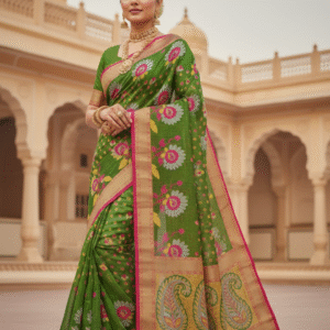 Green Jamdani Pom Pom Pure Cotton Saree – Traditional Handloom Saree