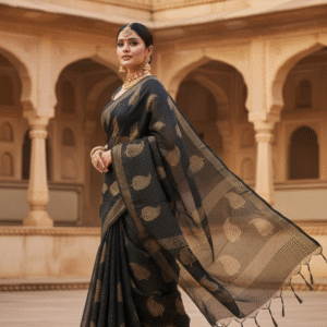 Black Handloom Cotton Silk Saree