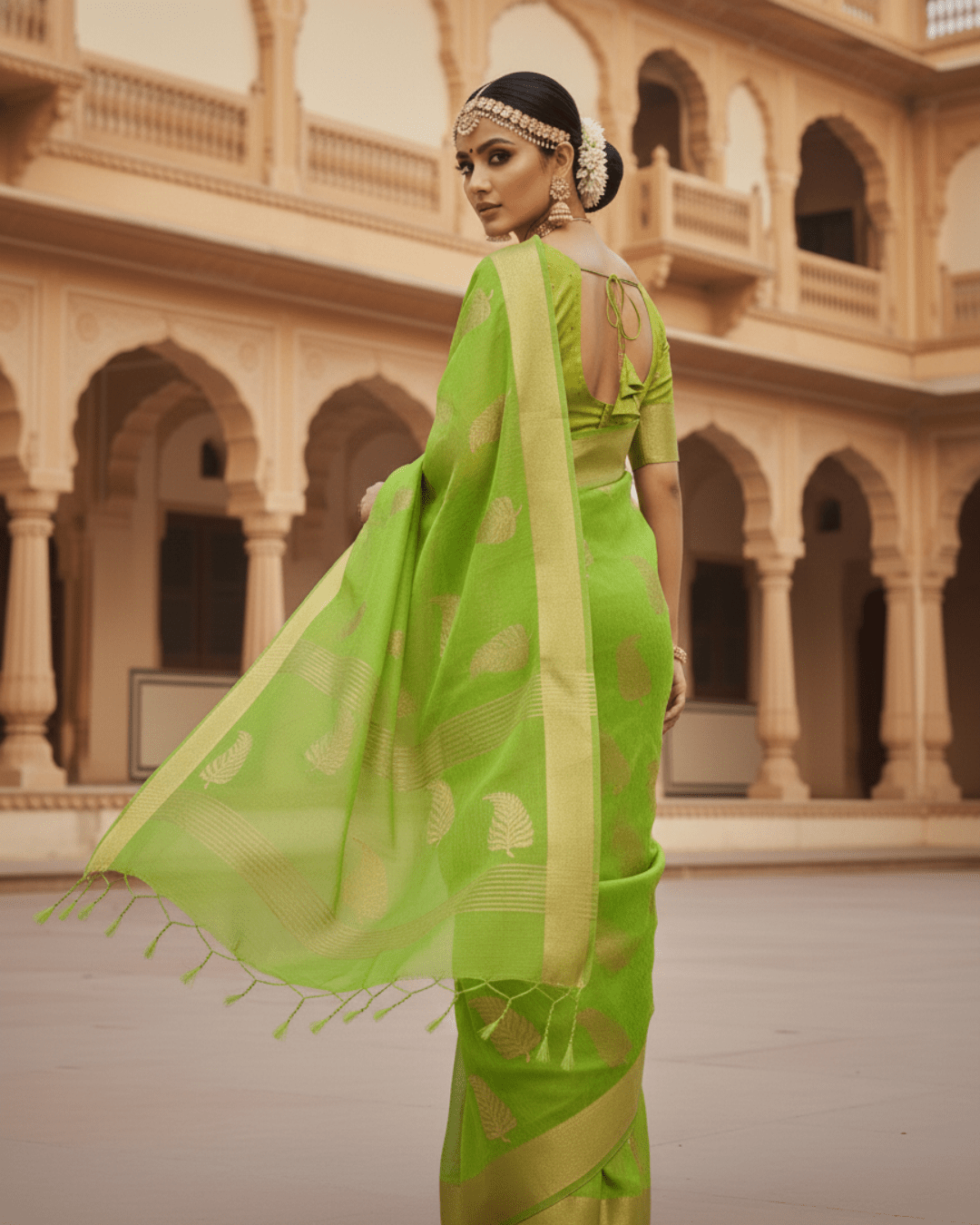 Light Green Handloom Cotton Silk Saree - Image 3