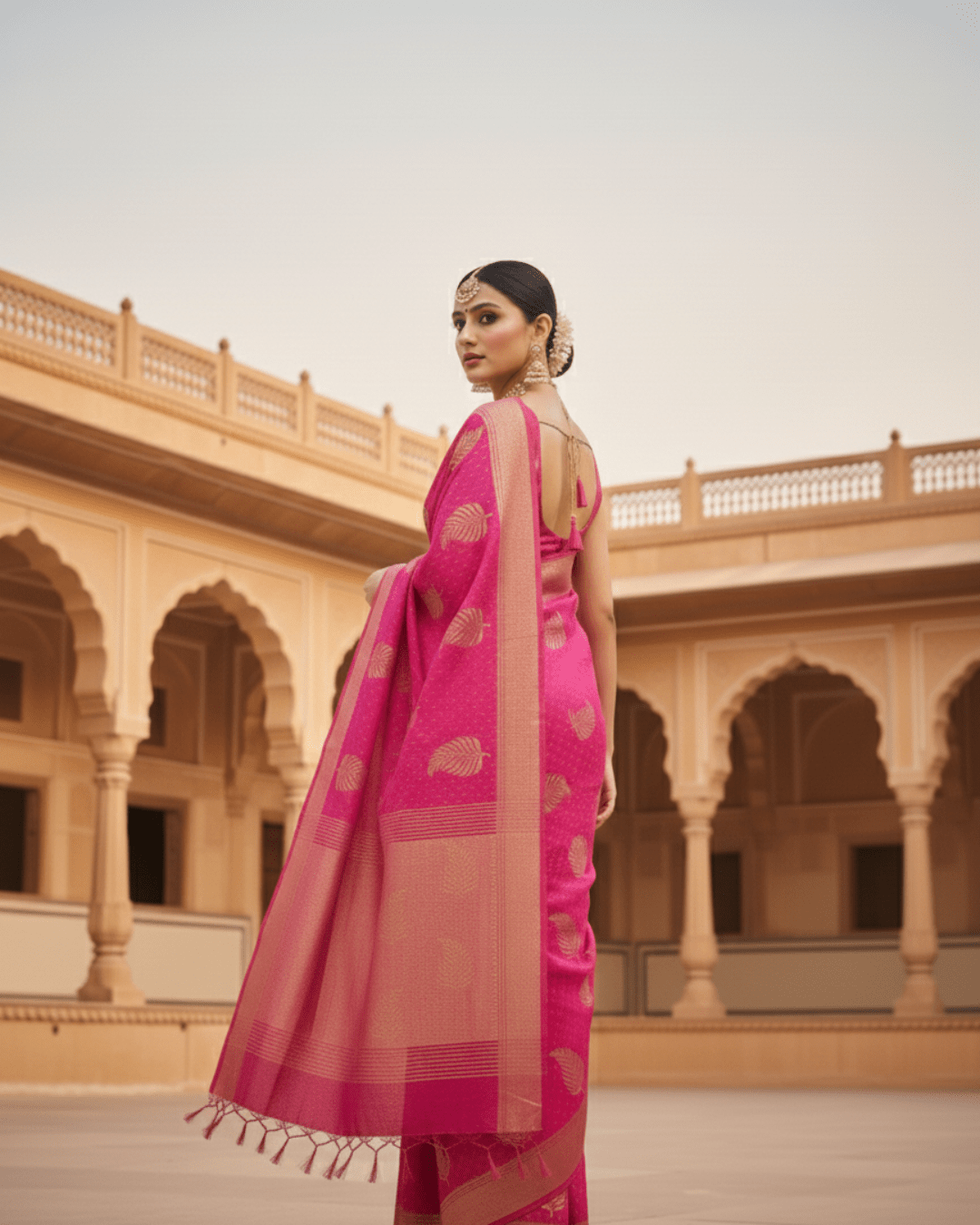 Pink Handloom Cotton Silk Saree - Image 3